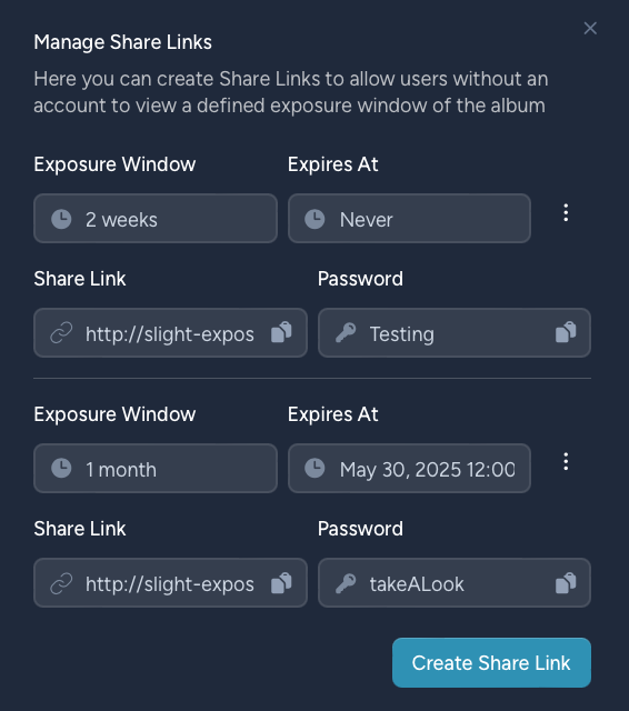 Set your exposure window time frame